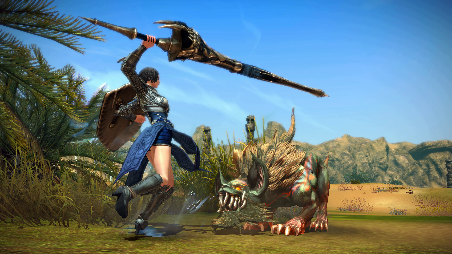 TERA 競技場內三人隊伍對抗 Boss 的實機畫面